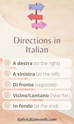 directions in italian Italian Vocabulary Words, Learning Italian Aesthetic, Italian Phrases For Travelers, How To Learn Italian, Learn Italian Language, Directions Worksheet, Italian Learning, Italian Courses, Basic Italian