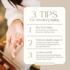 a woman's hand with three tips for jewelry styling