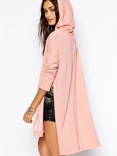 Pink Long Sleeve Hooded Split Sweatshirt Split Sweatshirt, Upcycle Sweatshirt, Loose Cardigan, Loose Coats, Fashion 101, Pink Long Sleeve, Boho Look, Women Hoodies Sweatshirts, Kimonos