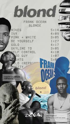 a collage of black men with white and blue images on them, including the words frank ocean