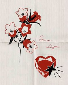 a piece of white paper with red and black flowers on it that says san diego