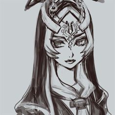 a drawing of a woman with horns on her head and an arrow above her head