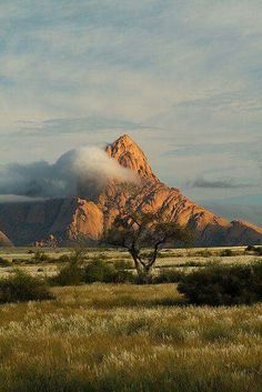 the mountains are covered with clouds and grass in the foreground is an open field