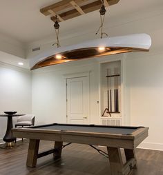 a pool table in the middle of a room