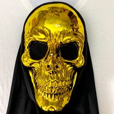 Nwot Unisex Skeleton Mask With Attached Black Hood For Seamless Costume Fun! Skeleton Mask, Black Hood, Skull Mask, Mens Gold, Gold Black, Skeleton, Mens Accessories, Mask, Man Shop