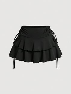 Drawstring Waistband Cake, Black Skirt Black Casual   Knitted Fabric Plain Layered/Tiered High Stretch  Women Clothing, size features are:Bust: ,Length: ,Sleeve Length: Shapewear Tops, Women's Shapewear, Summer Skirts, Inspiration Mode, Kids Sleepwear, Black Skirt, New Outfits, A Line Skirts