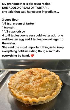 a pie sitting on top of an oven with instructions for baking it in the oven