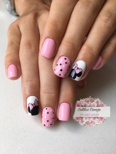 Disney Nails Pink Minnie Mouse, Minnie Mouse Nail Designs Pink, Disney Nails Minnie Mouse, Disney Minnie Nails, Pink Minnie Nails, Minnie Manicure, Disney Inspired Nails Simple, Minnie Nails Designs, Pink Minnie Mouse Nails