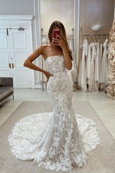 Suzhoufashion New Arrival Mermaid Sleeveless Appliques Bridal Dresses Long On Sale Tight Wedding Dress, Wedding Dress With Train, Wedding Dresses Cheap, Elegant Wedding Dresses, Dress With Train, Wedding Ideas Dresses, Applique Wedding, Applique Wedding Dress, Lace Bridal Gown