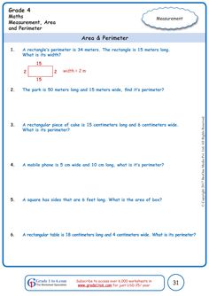 an area and perimeter worksheet with answers for students to practice their math skills