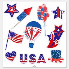 an american patriotic poster with balloons, stars and flags