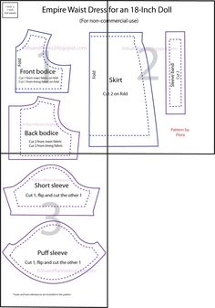 the pattern for an empire waist dress is shown with instructions to cut and sew