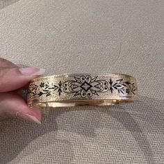 100% Authentic And Extremely Rare 19th Century Victorian Bracelet Crafted In Solid 14k Yellow Gold. This Estate Jewelry Has Gorgeous And Delicate Engravings And Black Enamel Which Have Been Preserved Beautifully. Item Is In Excellent Antique Condition! Width Of Band Is 12mm Depth Is Approximately 1.75mm. Interior Of Bangle Measures Approximately 6.5 Inches. Clasp Has Chain So That Bracelet Won’t Detach. Victorian Era Jewellery, Xmas Jewelry, Engraved Bangle Bracelet, Victorian Bracelet, Engraved Bangle, Vintage Victorian, Bracelet Crafts, Black Enamel, Victorian Era