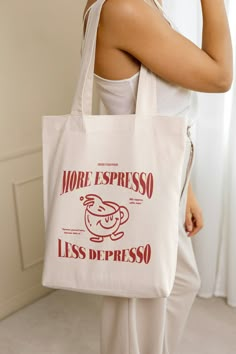 More espresso less depresso retro comic mug tote bag coffee lover gift sustainable bag Y2K aesthetic funny meme wellness girl breakfast 90s ♡ 100% Cotton ♡One size ♡ Multiple color options ♡ Cross stitching on handles Tote Bags Ideas Design, Tout Bag Aesthetic, Retro Coffee Aesthetic, 2000s Coffee Shop Aesthetic, Early 2000s Coffee Shop Aesthetic, Early 2000s Coffee Shop, Cafe Tote Bag, Coffee Merch, Girl Breakfast