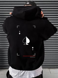 Black Casual Collar Long Sleeve Fabric Slogan Pullovers Embellished Slight Stretch Spring/Fall Men Hoodies & Sweatshirts Nice Hoodies Men, Hoddies Outfits Men Design, Graphic Hoodies Men, Hoodies Print Ideas, Hoddies Outfits Men, Hoodies Design Ideas, Black Graphic Hoodie, Hoddies Outfits, Hoodie Design Ideas