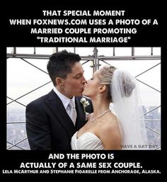 a man and woman kissing each other in front of a window with the caption that reads, that special moment when fox news uses a photo of a married couple promoting traditional marriage