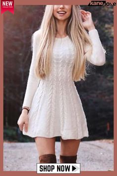 Casual and Light Summer Dress Sweater Jumper Dress, White Sweater Dress, Gaun Fashion, Pullover Mode, Elegant Sweater, Solid Color Sweater, Women Sweaters Winter, Sweater Dress Women, Short Mini Dress