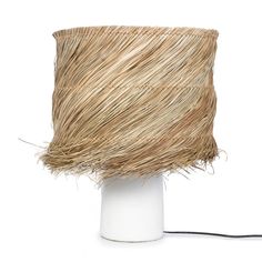 PANDAN TABLE LAMP | WHITE + NATURAL - Green Design Gallery Electrical Stores, Stylish Table Lamps, Electrical Cable, Sustainable Furniture, Ceramic Base, White Table Lamp, Lounge Room, Feature Light, Beautiful Furniture