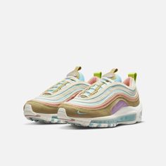 Style No. DQ4126-400 Color: Copa/Wheat Grass/Madder Root/Sail The Nike Air Max 97 SE brings beach-day vibes to an original design inspired by high-speed bullet trains. Beach holiday-inspired colors, fun graphics and a bamboo-style font deliver a summery, retro feel. The full-length Max Air unit brings you soft, lasting comfort. A foam midsole feels springy and cushy. Nike Air Max 97 SE Big Kids' Shoes. Madder Root, Chanel Perfume, Nike Tennis Shoes, Wheat Grass, Nike Air Max 97, Summer Ready, Hoka Running Shoes, Jordan Shoes, Tennis Shoes