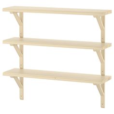 three wooden shelves on each side with one shelf closed and the other open, in front of a white background