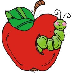 an apple with a caterpillar crawling on it