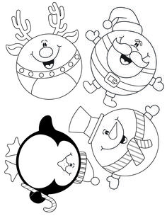 christmas coloring pages with penguins and reindeers in black and white for kids to color