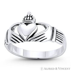 The featured ring is cast in oxidized .925 sterling silver and showcases an Irish claddagh centerpiece finished with a classic flat band for a comfortable fit. Your purchase will include a 30-Day Exchange or Money-Back Guarantee & Free US Shipping. Please email us for more details regarding this listing. Size: 8.  Color: Metal Type.  Gender: unisex.  Age Group: adult. Irish Claddagh, Masonic Ring, Charm Rings, Size 10 Rings, Promise Ring, Womens Jewelry Rings, Sterling Ring, White Gold Rings, Promise Rings