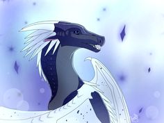 a blue and white dragon sitting on top of a snow covered ground