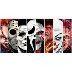 the five faces of horror movie characters are depicted in this collage, each with different facial expressions