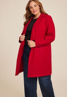 Plus Size One Button Dress Coat - Materials & Care:imported - 100% polyester - machine wash Maurices Plus Size, Maternity Pajamas, Skirt Crop, Dress Coat, List Style, Button Dress, A Plus, Plus Dresses, New Tops