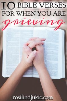 hands folded over an open bible with the words to bible verses for when you are giving