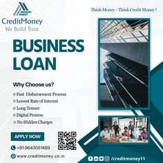 an advertisement for a business loan with images of people in the foreground and text that reads,'credit money we build trust '