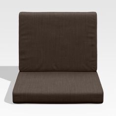 an upholstered chair cushion with a dark brown fabric on the back and sides