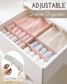 Organize Hacks, Organized Drawers, Adjustable Drawer, Storage Clothing, Ornate Furniture, Organize Drawers, Drawer Organizer, Drawer Organisers, Clothing Storage