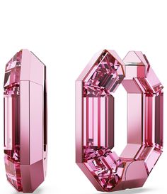 From Swarovski&#x2C; these earrings feature:Hoop earringsPlated hardwareHinge post-closureApprox.1.18" L x 0.31" WImported. Geometric Hoop Earrings, Premier Jewelry, Pink Watch, Octagon Shape, Mini Hoop Earrings, Rose Gold Watches, Sports Luxe, Earring Crafts, Rhinestone Jewelry