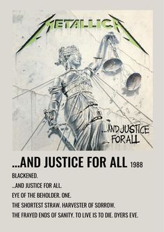 an advertisement for metallicica and justice for all