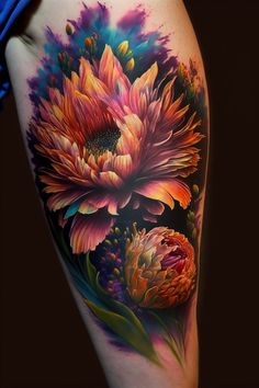 a woman's thigh with flowers painted on it