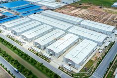 an aerial view of a large industrial building