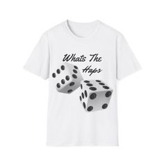 A versatile and comfortable unisex T-shirt featuring a unique What's the gaps Dice graphic. Made from soft and durable ring-spun cotton, this lightweight shirt is perfect for everyday wear. The classic fit and crew neckline make it suitable for any occasion, whether formal or casual. Ideal for those who appreciate unique graphic tees and want a comfortable and stylish wardrobe staple. Perfect for gifting during birthdays, holidays, or as a treat for oneself. Product features - Made from 100% rin Gamer Graphic Cotton Top, White Gamer Graphic Print T-shirt, Gamer T-shirt For Fan Merchandise With Short Sleeves, Gamer Cotton T-shirt With Logo Print, Gamer Fan Merchandise Short Sleeve T-shirt, Wardrobe Staples, Favorite Outfit, Graphic Tees, Gender Neutral