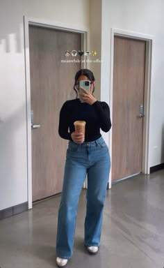 Comfy Girly Aesthetic, Rainy Lunch Outfit, Wide Leg Jeans Heels Outfit, Classy Running Errands Outfit, Graduate School Outfits Casual, Classy Comfy Outfits Casual, Work Casual Jeans Outfit, Lazy Office Outfit Business Casual, Valentine’s Day Business Casual Outfit