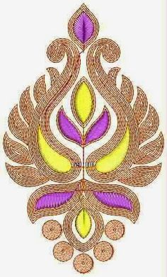 an intricately designed design on a white background with purple, yellow and green accents