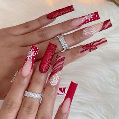 Winter Gel Nails, Christmas Nail Designs Acrylic, Unghie Nail Art, Red Christmas Nails, Red Acrylic Nails, Winter Nails Acrylic, Christmas Gel Nails, Acrylic Nails Coffin Pink