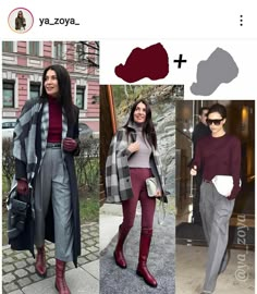 Aubergine Outfit Color Combos, Deep Autumn Work Outfits, Burgandy Color Pallet Outfit, Stylish Work Outfits Classy, Burgundy Trousers Outfit, Burgundy Color Combinations, Berry Outfit, Deep Winter Palette Outfits