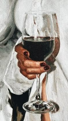 a painting of a woman holding a glass of wine