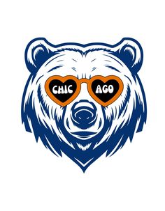 a bear wearing sunglasses with the word chicago in it's heart - shaped glasses