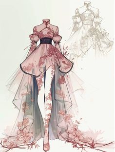 a drawing of a dress with flowers on it