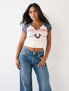 LOGO BABY TEE 2000s Graphic Tee, Logo Baby, Notched Neckline, Womens Jeans Bootcut, Baby Tees, Kids Denim, Trendy Baby, Cute Everyday Outfits