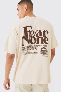 Oversized Wash Fear None Print T-shirt | boohooMAN USA Street Wear Oversized Tee, Cool Christian T Shirt Designs, Elevated Faith Clothing, Halftone Shirt Design, Warrior Shirt Design, Graphic Tee Shirts Aesthetic, Vintage Christian Tshirt, Nike Graphic Design T Shirts, Type Tshirt Designs