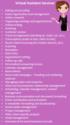 a purple poster with the words virtual assistant services