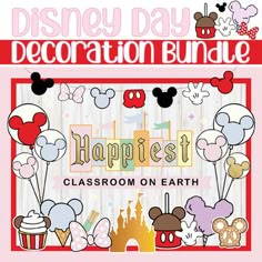 the disney day decoration bundle includes balloons, mickey mouse ears and other items to decorate